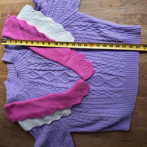 Strut & Bolt cable knit sweater, crew neck, ruffle detailing, V-front size L - Picture 8 of 14